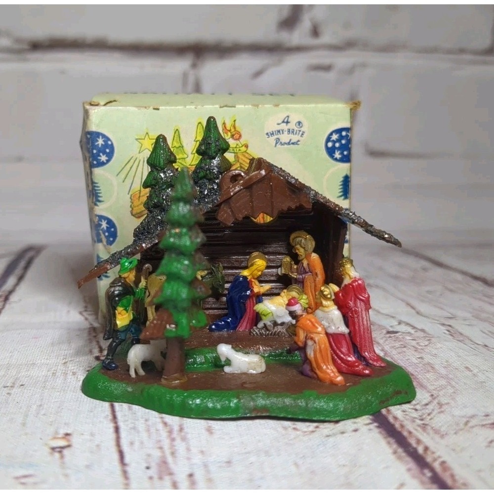 VTG Shiny Brite Mini Nativity Scene In Orig Box